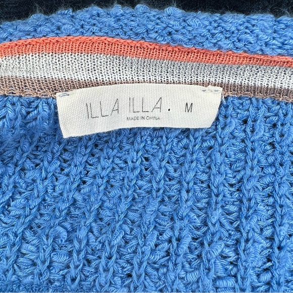 Illa Illa Cuffed Short Sleeve Oversized Cropped V Neck Knit Sweater Blue Women M - Picture 3 of 4